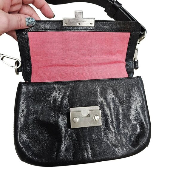 Hobo Y2k RARE 2000s 90s Vintage Black Leather Handbag Shoulder Bag Clasp Boho - Picture 5 of 13